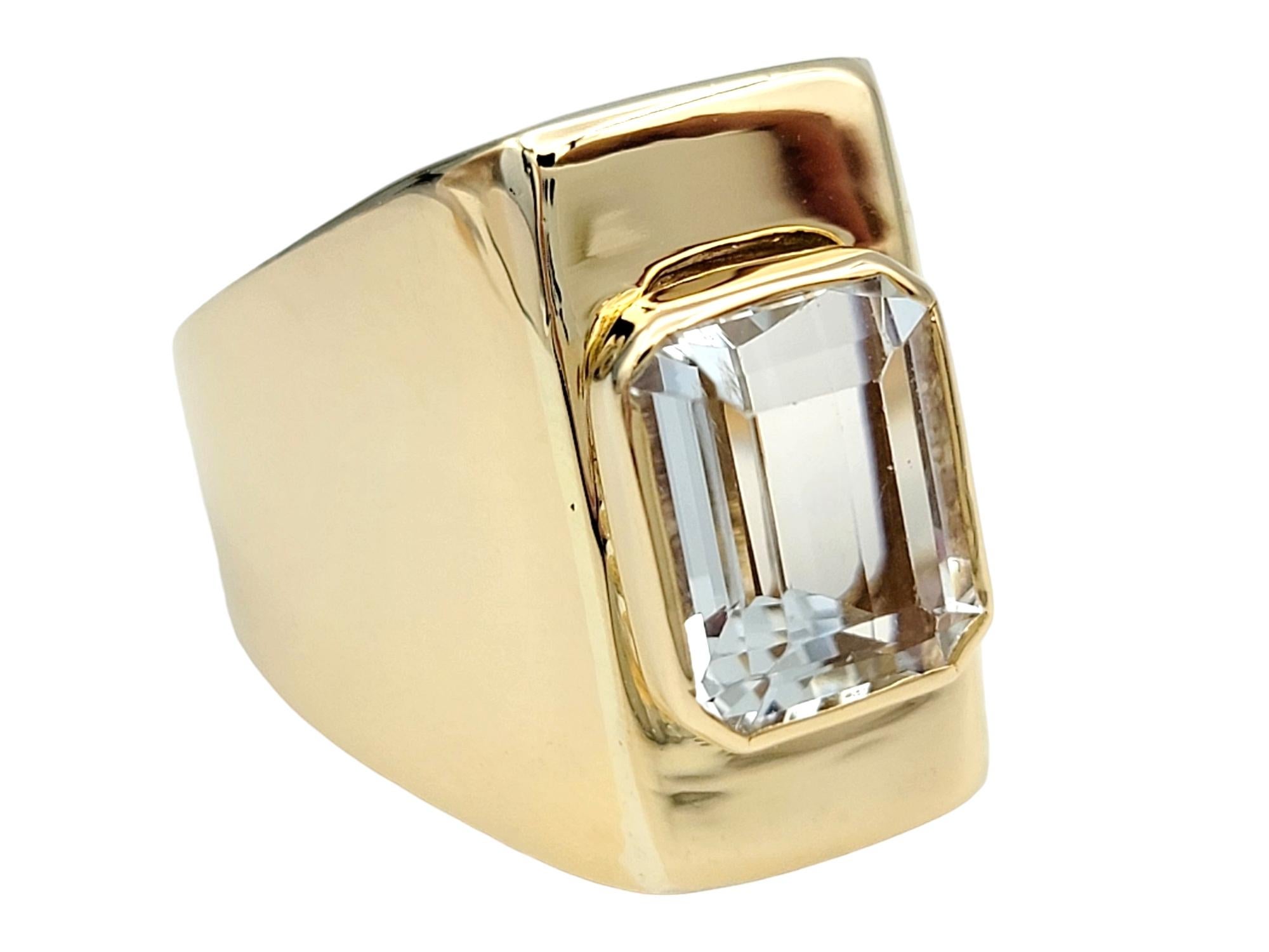 Ring Size: 6

This unique solitaire goshenite beryl ring set in 14 karat yellow gold exudes understated elegance and sophistication. The centerpiece of this exquisite ring is the goshenite beryl, a colorless gemstone prized for its clarity and