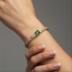 Emerald Cut Green 14K (or 18k upon request) Yellow Gold Bangle Bracelet