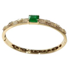 Emerald Cut Green 14K (or 18k upon request) Yellow Gold Bangle Bracelet