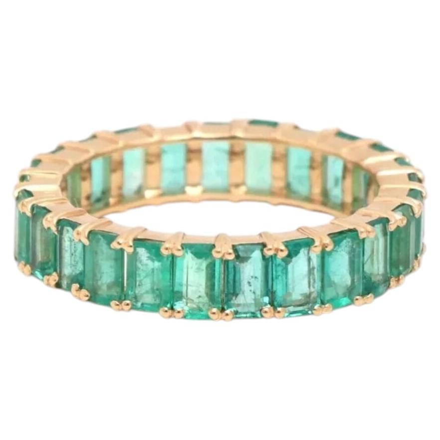 Emerald Cut Green Emerald 14K (18K Custom) Gold Full Eternity Band Ring For Sale