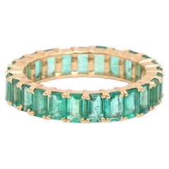 Emerald Cut Green Emerald 14K (18K Custom) Gold Full Eternity Band Ring