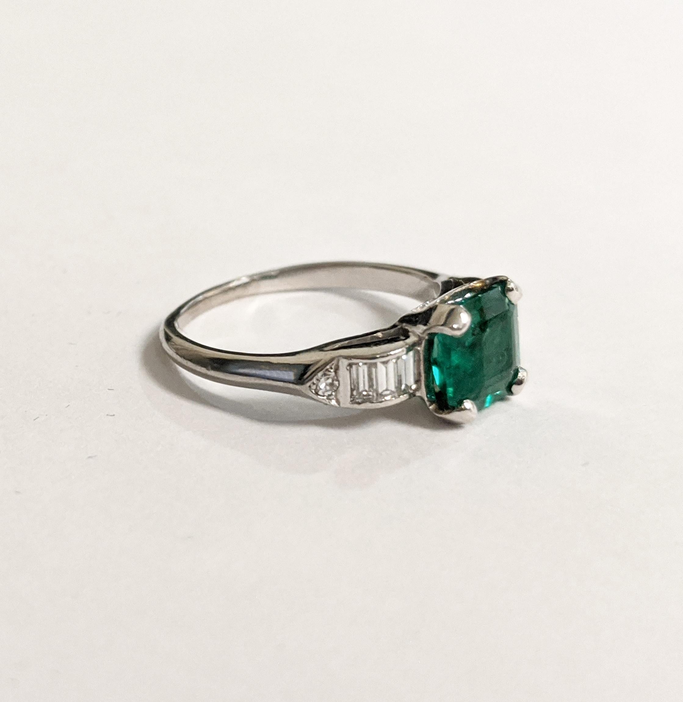 Emerald Cut Emerald-Cut Green Emerald and Diamond Ring