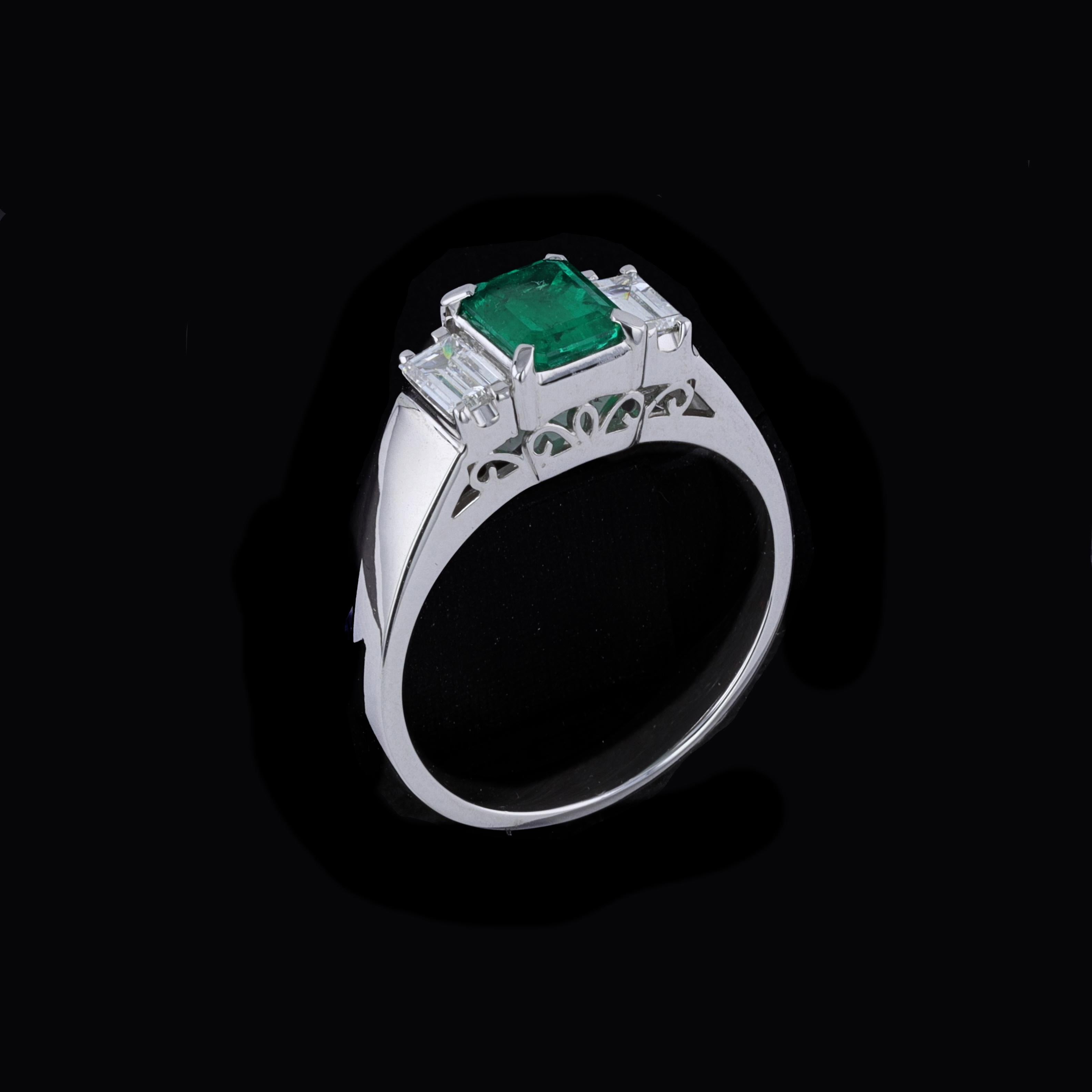 Romantic Emerald Cut Green Emerald and Diamond Ring