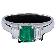 Emerald Cut Green Emerald and Diamond Ring