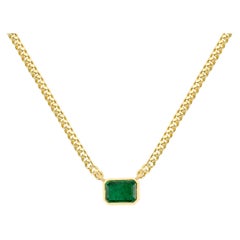 Emerald-Cut Green Emerald Pendant Necklace in 14K Solid Yellow Gold Curb Chain