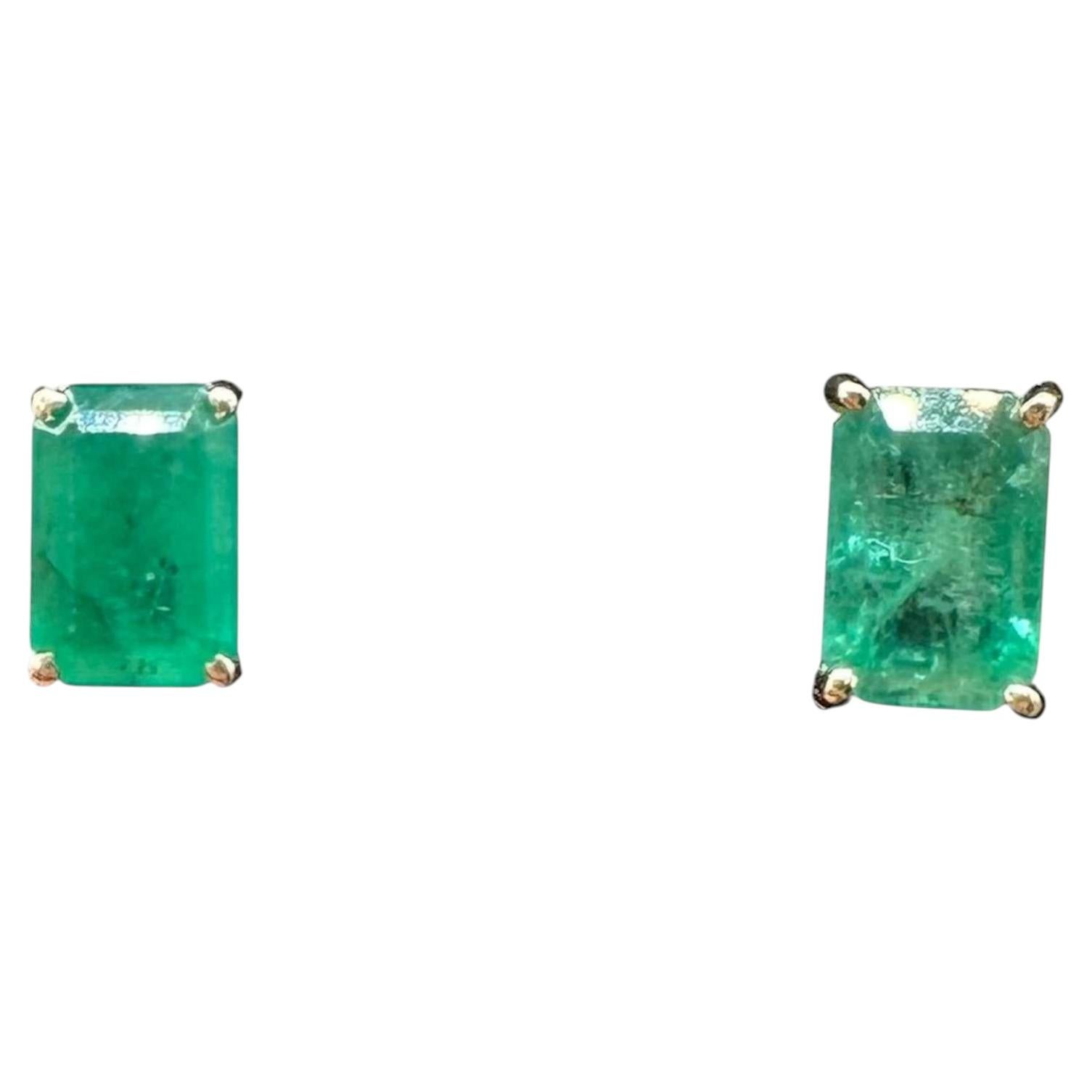 Emerald Cut Green Emerald Stud Earrings 14kt Yellow Gold 6x4mm New