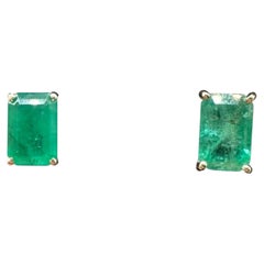 Emerald Cut Green Emerald Stud Earrings 14kt Yellow Gold 6x4mm New