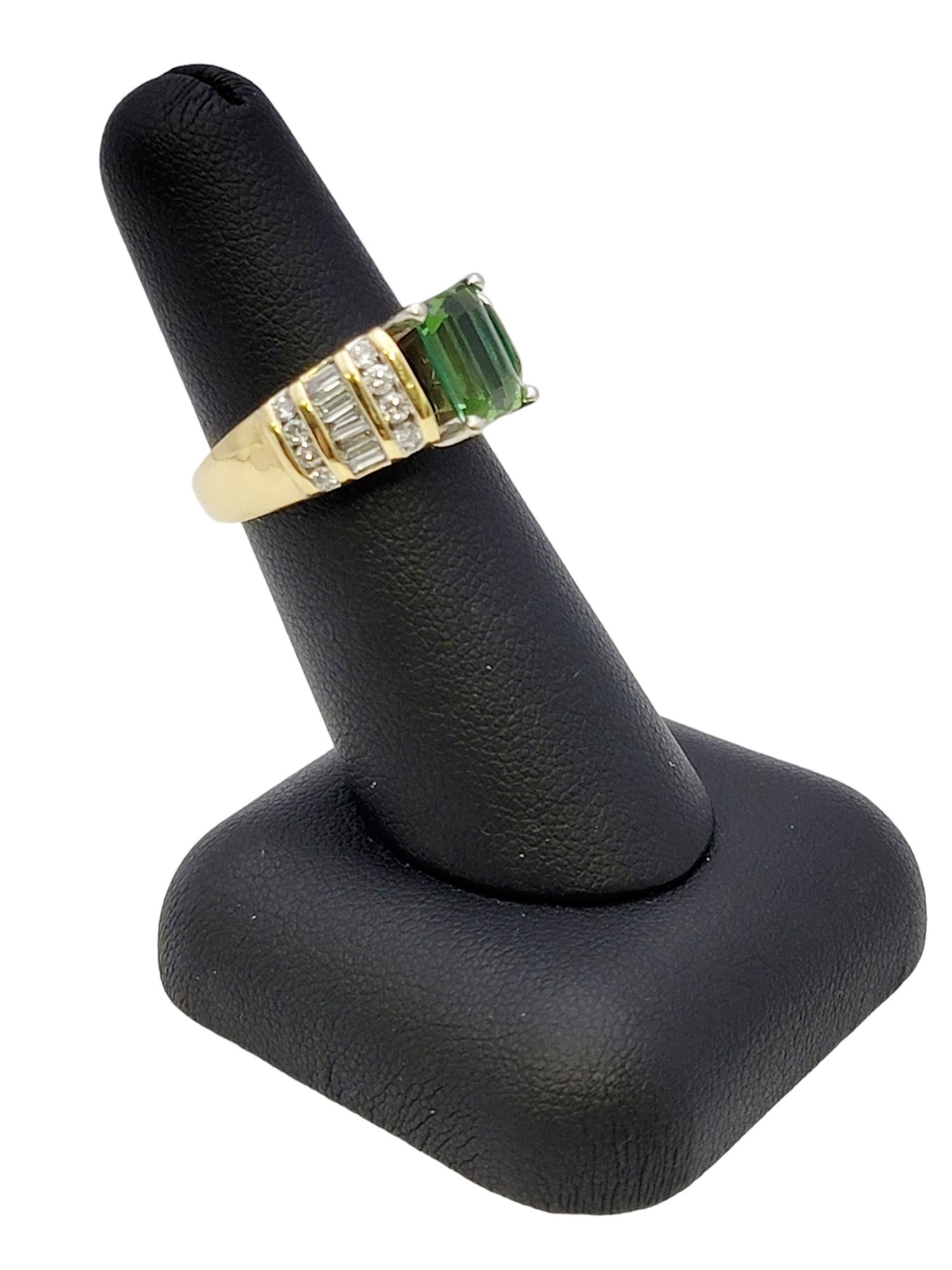 Emerald Cut Green Tourmaline and Diamond Channel Set Band Ring in 18 Karat Gold For Sale 5