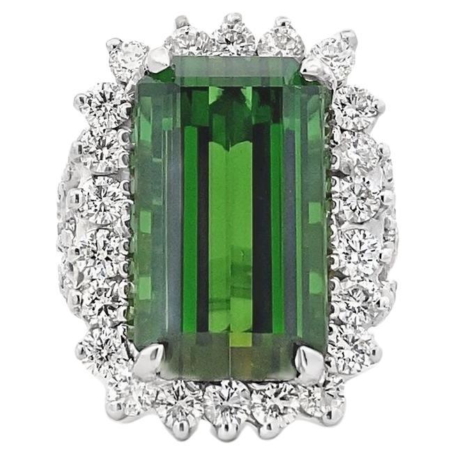 Maurice Fine Jewelry - Emerald-Cut Green Tourmaline & Diamond Ring For Sale