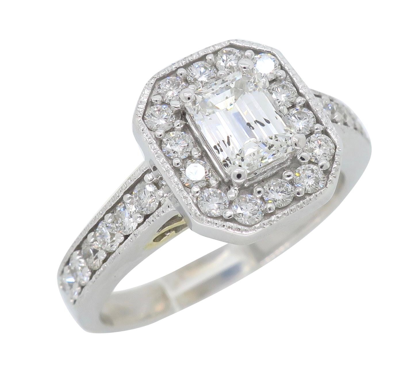 Emerald Cut Halo Diamond Engagement Ring 3