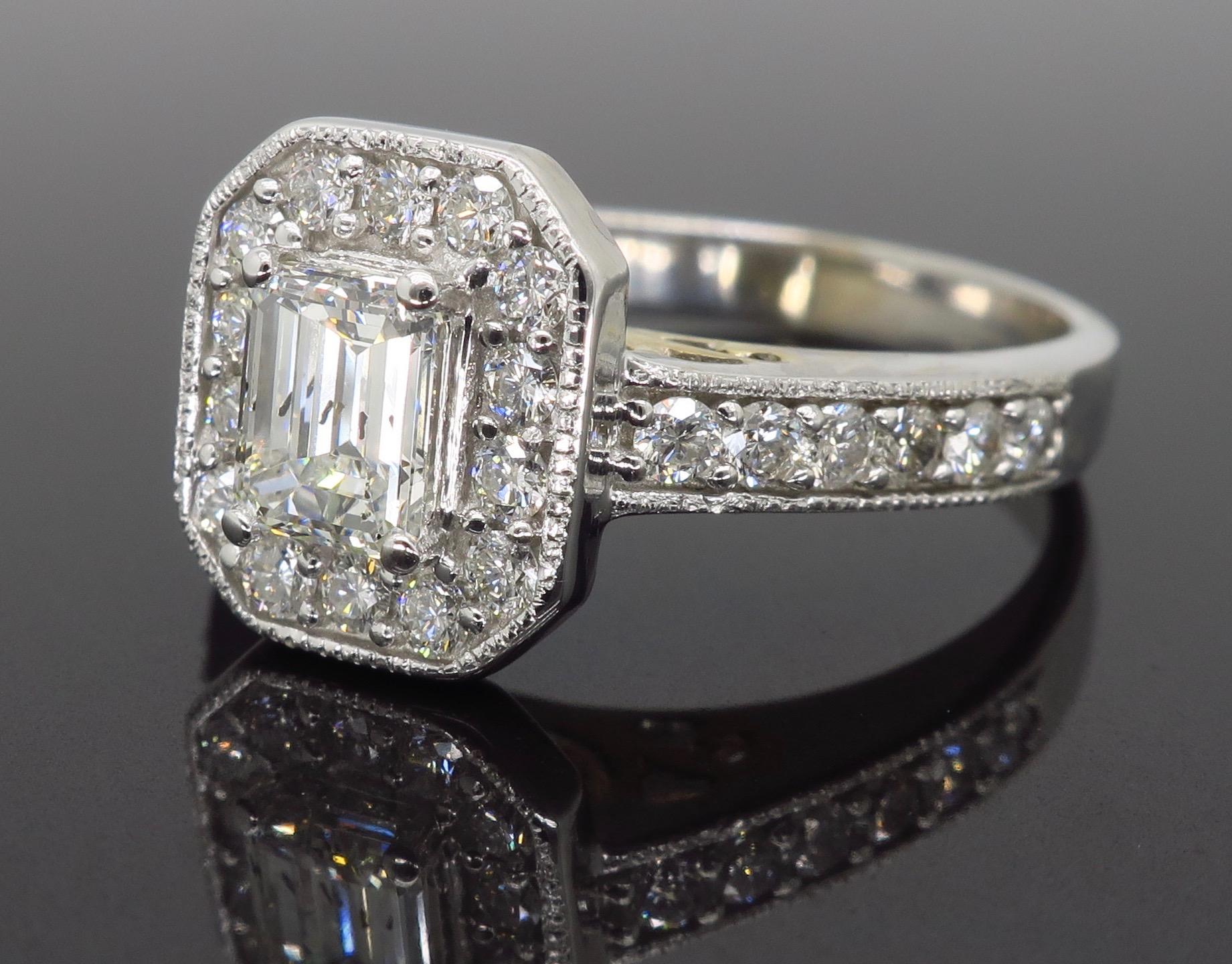 emerald cut halo engagement rings