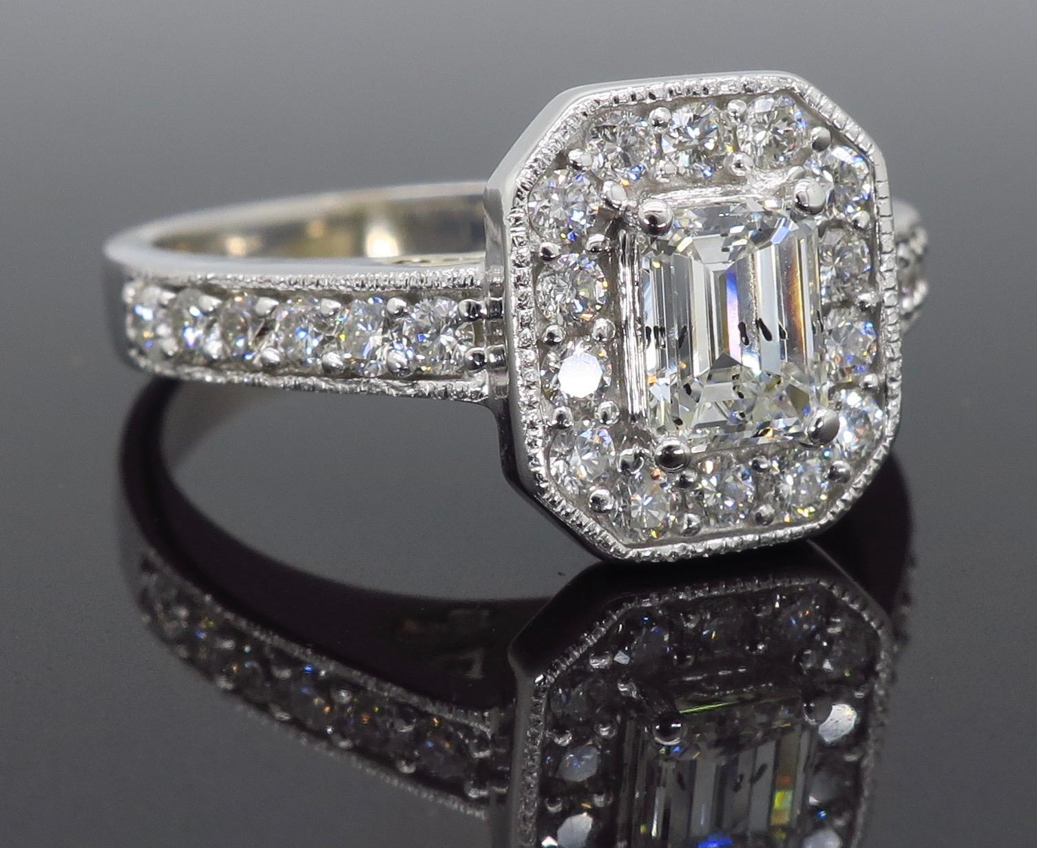 Emerald Cut Halo Diamond Engagement Ring 1