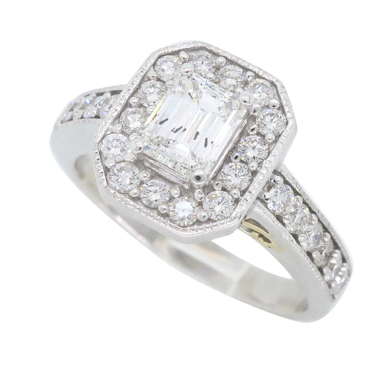 Emerald Cut Halo Diamond Engagement Ring 2