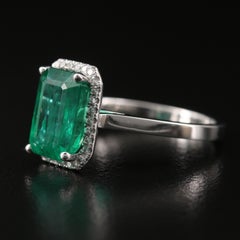 2.8 Carat Halo Emerald Engagement Ring, Emerald Wedding Ring Cocktail Ring