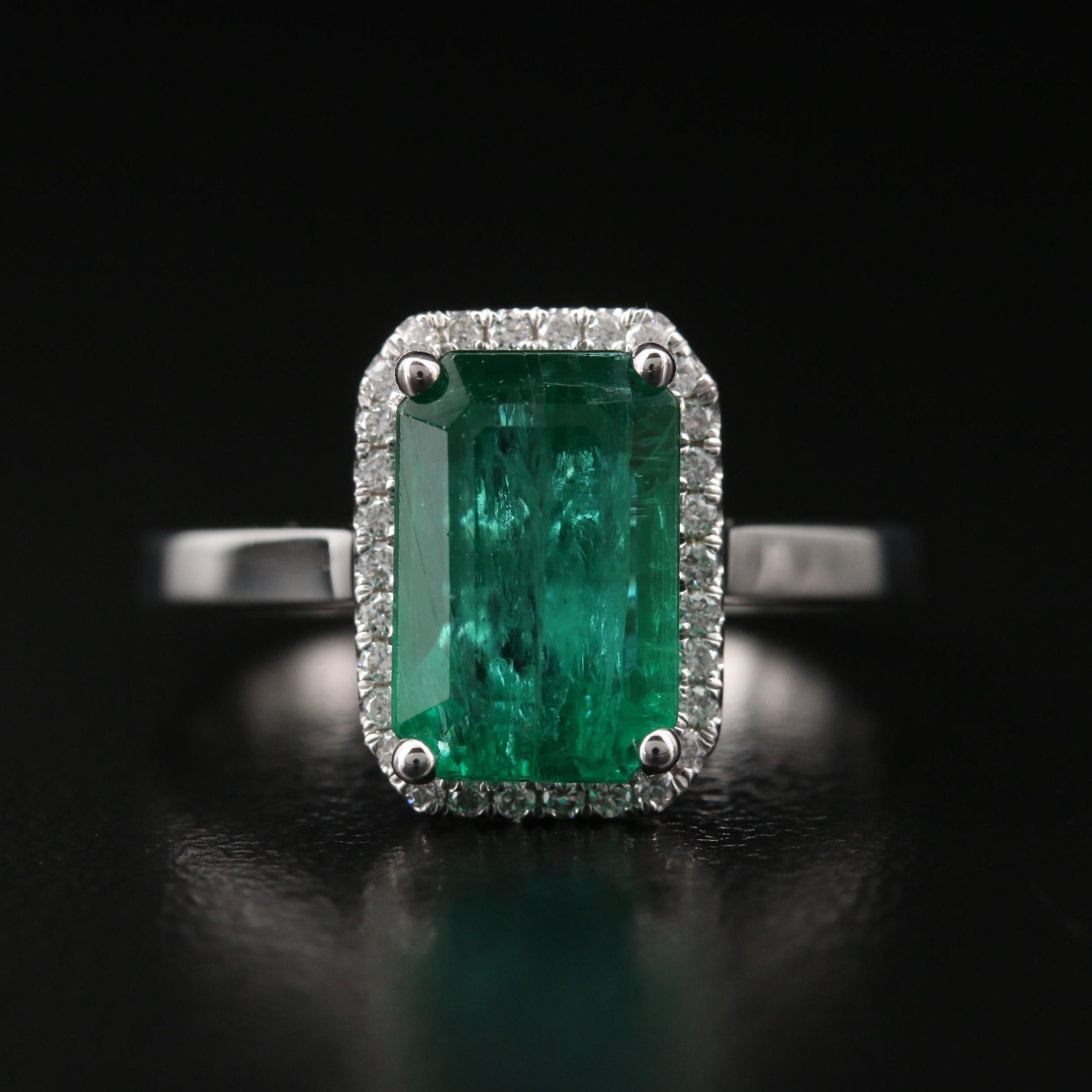 For Sale:  2.8 Carat Halo Emerald Engagement Ring, Emerald Wedding Ring Cocktail Ring 6