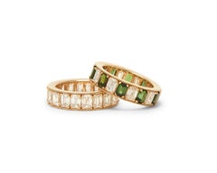 Emerald Cut Heirloom Band Alternating Tourmaline & Diamonds 14k Yellow Gold