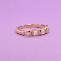 Emerald Cut Horizontal Bezel Partway Band, 0.45 Total carat
