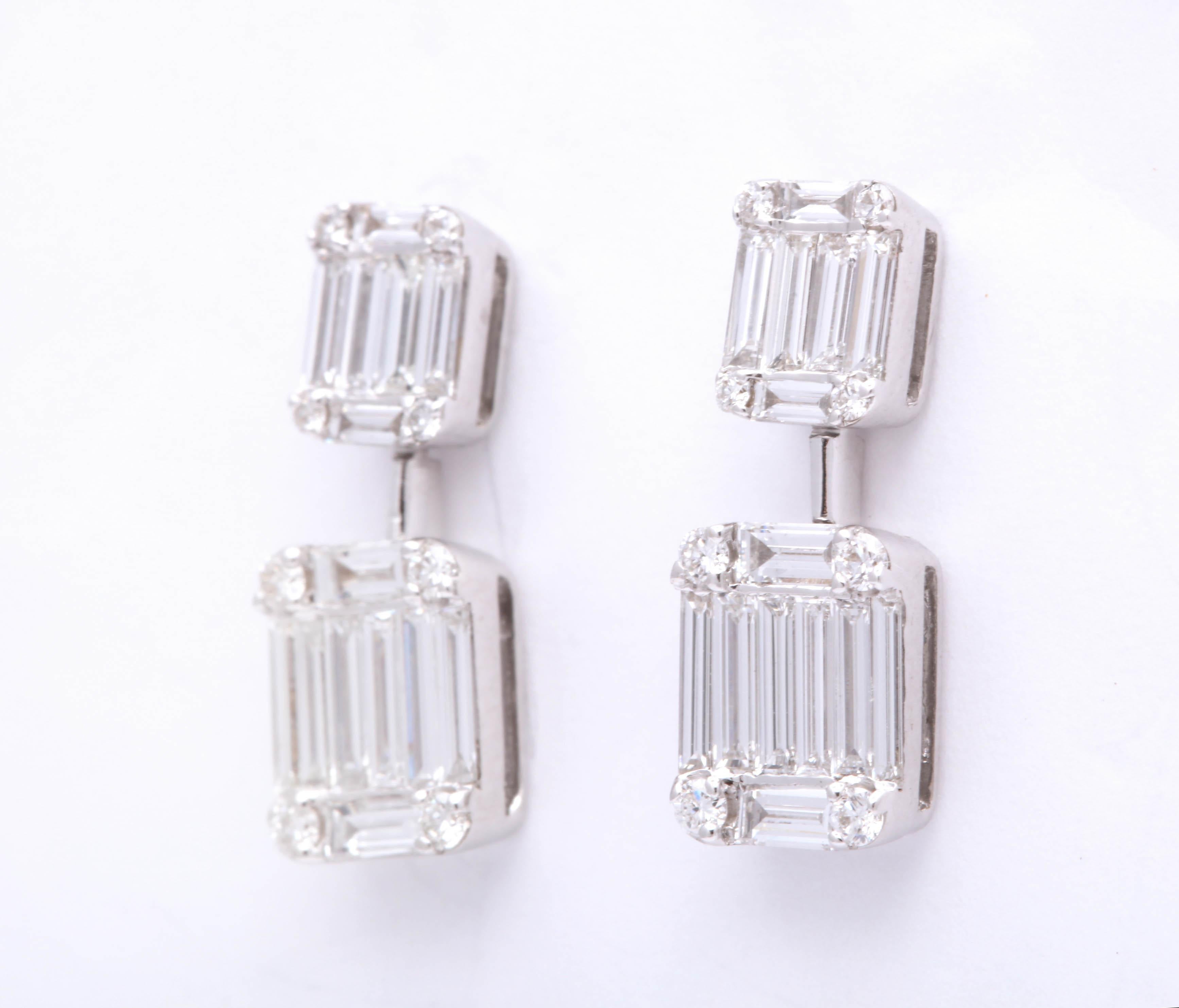 Women's Emerald Cut Illusion Diamond Dangle Drop Earring