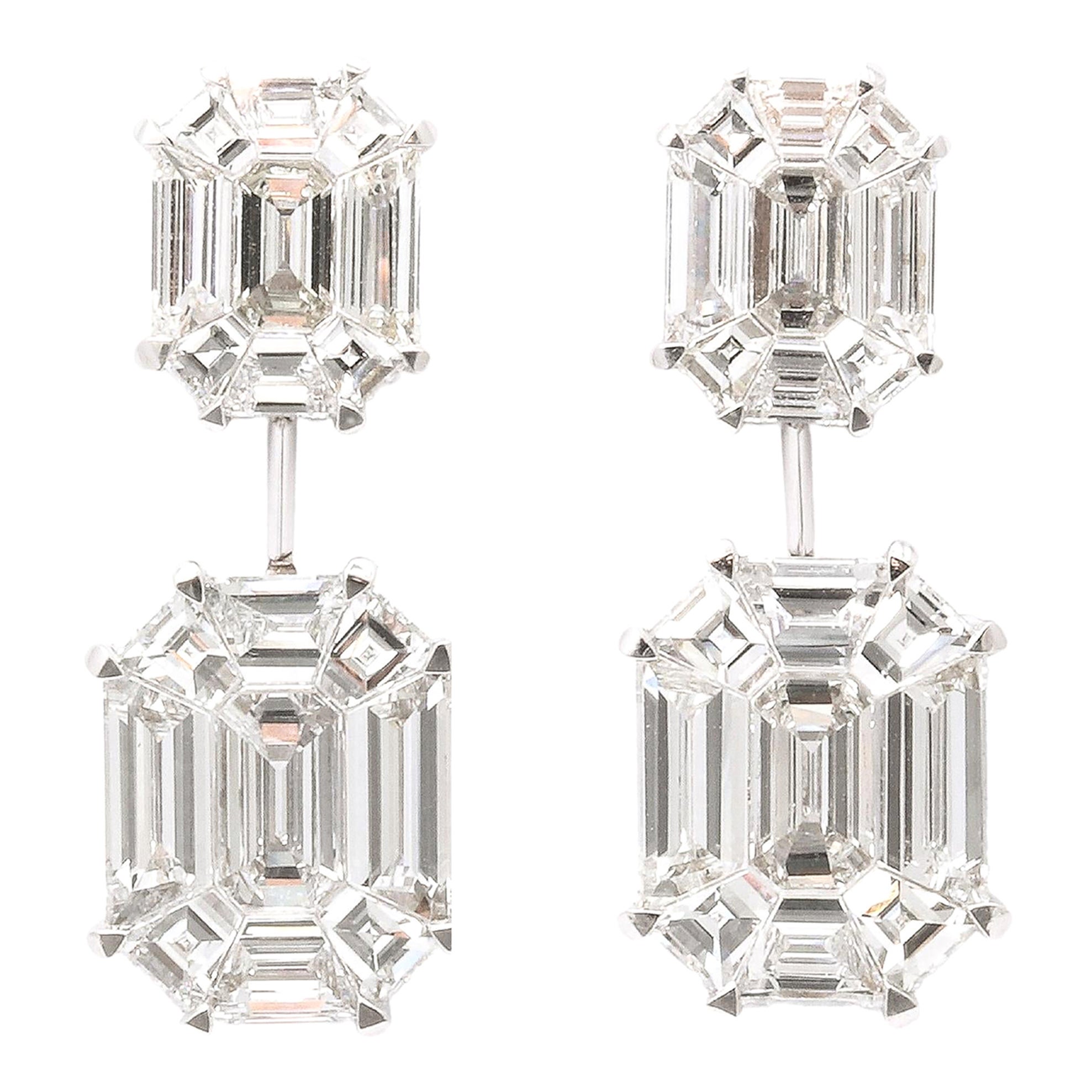 Emerald Cut Illusion Diamond Dangle Drop Earring For Sale