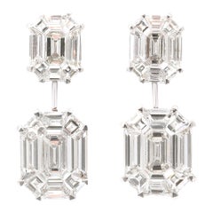 Emerald Cut Illusion Diamond Dangle Drop Earring