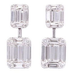 Emerald Cut Illusion Diamond Dangle Drop Earring