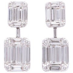 Boucles d'oreilles pendantes à diamants illusionnés, taille émeraude
