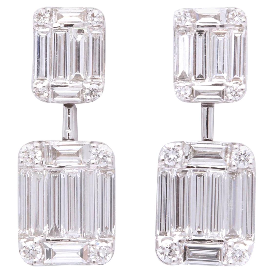 Emerald Cut Illusion Diamond Dangle Drop Earring