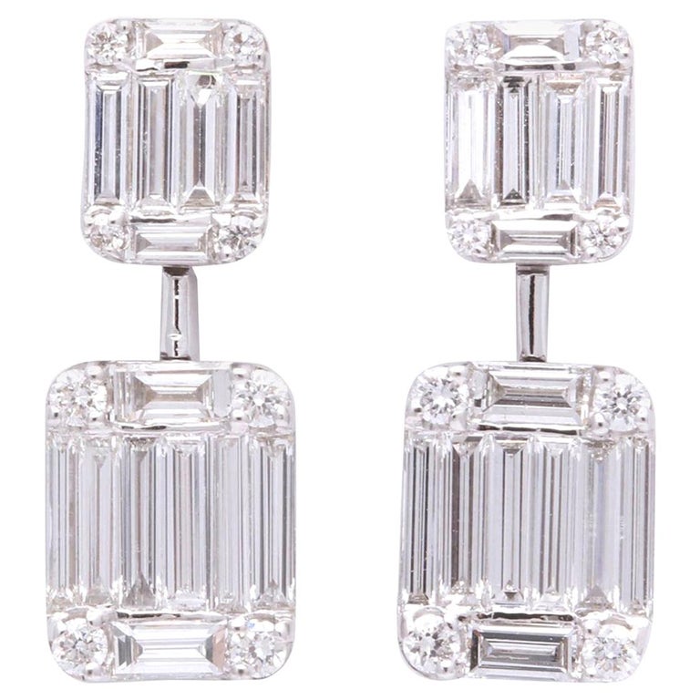 Emerald Cut Illusion Diamond Dangle Drop Earring at 1stDibs | emerald  diamond drop earrings, emerald cut dangle earrings, emerald cut earrings  drop