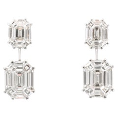 Emerald Cut Illusion Diamond Dangle Drop Earring