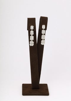 Emerald Cut Illusion Diamond Dangle Drop Earrings