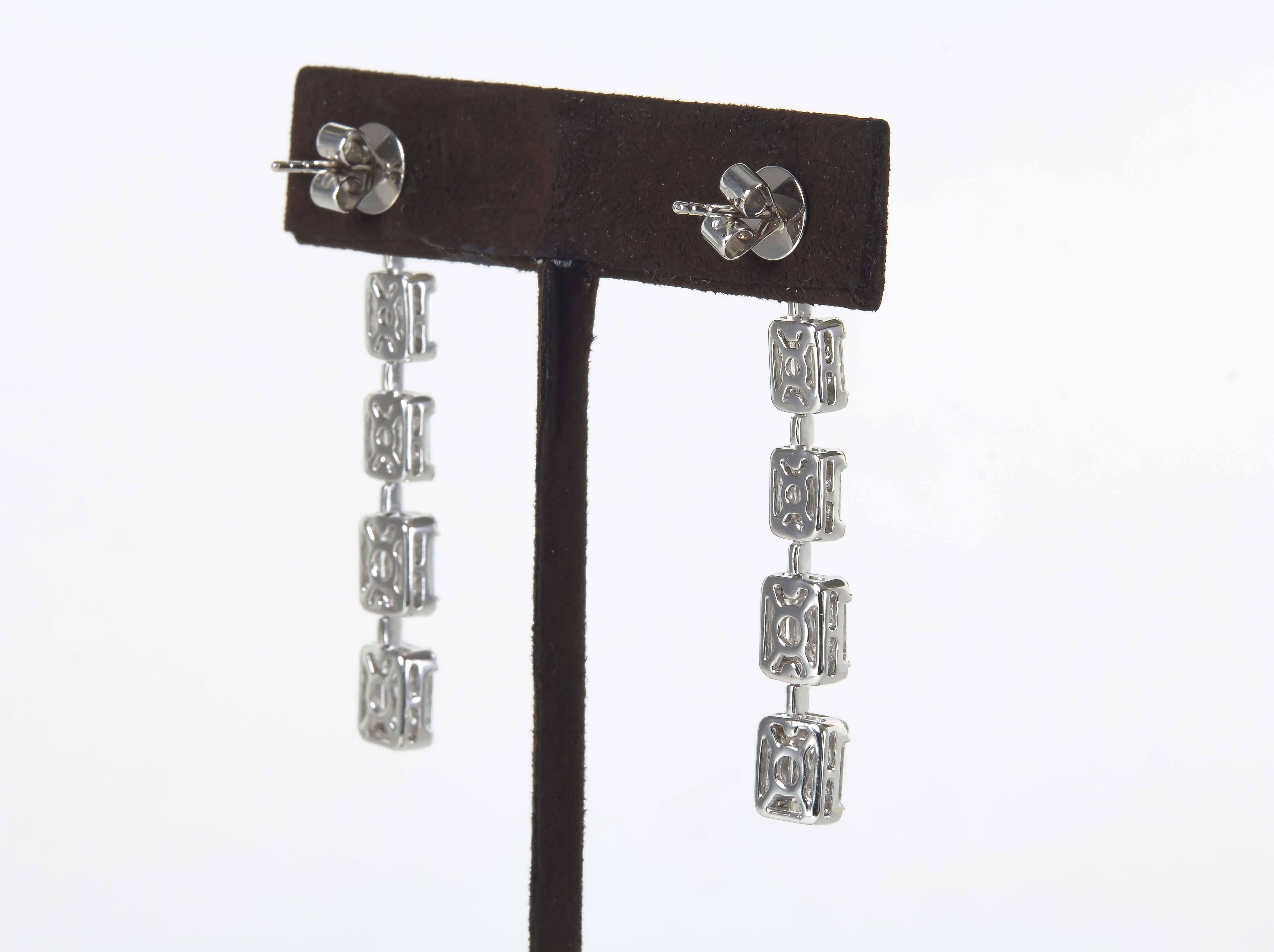Women's Emerald Cut Illusion Diamond Drop Earrings For Sale