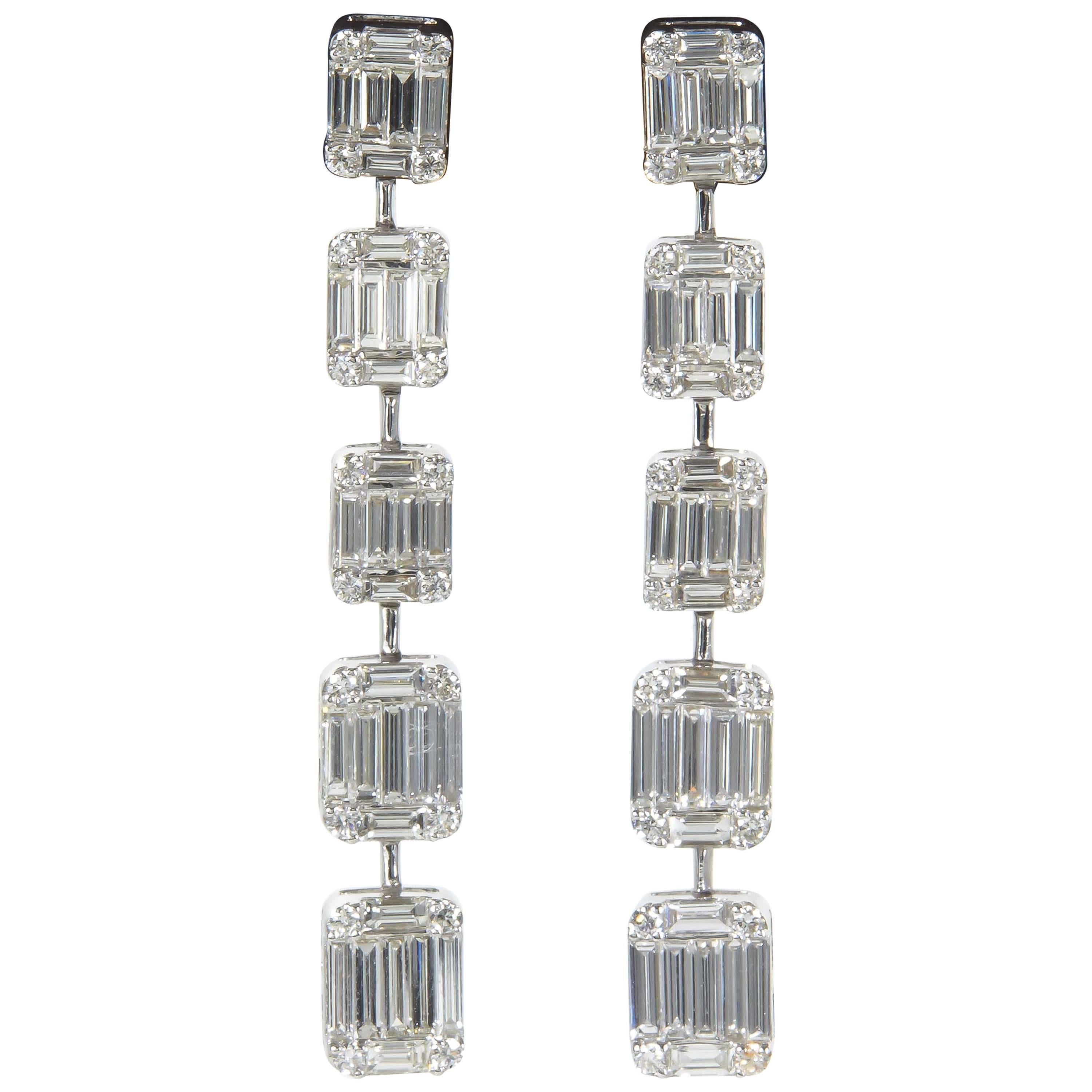 Emerald Cut Illusion Diamond Drop Earrings