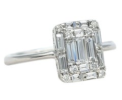 Emerald Cut Illusion Diamond Solitaire Engagement Ring in 14 Karat White Gold