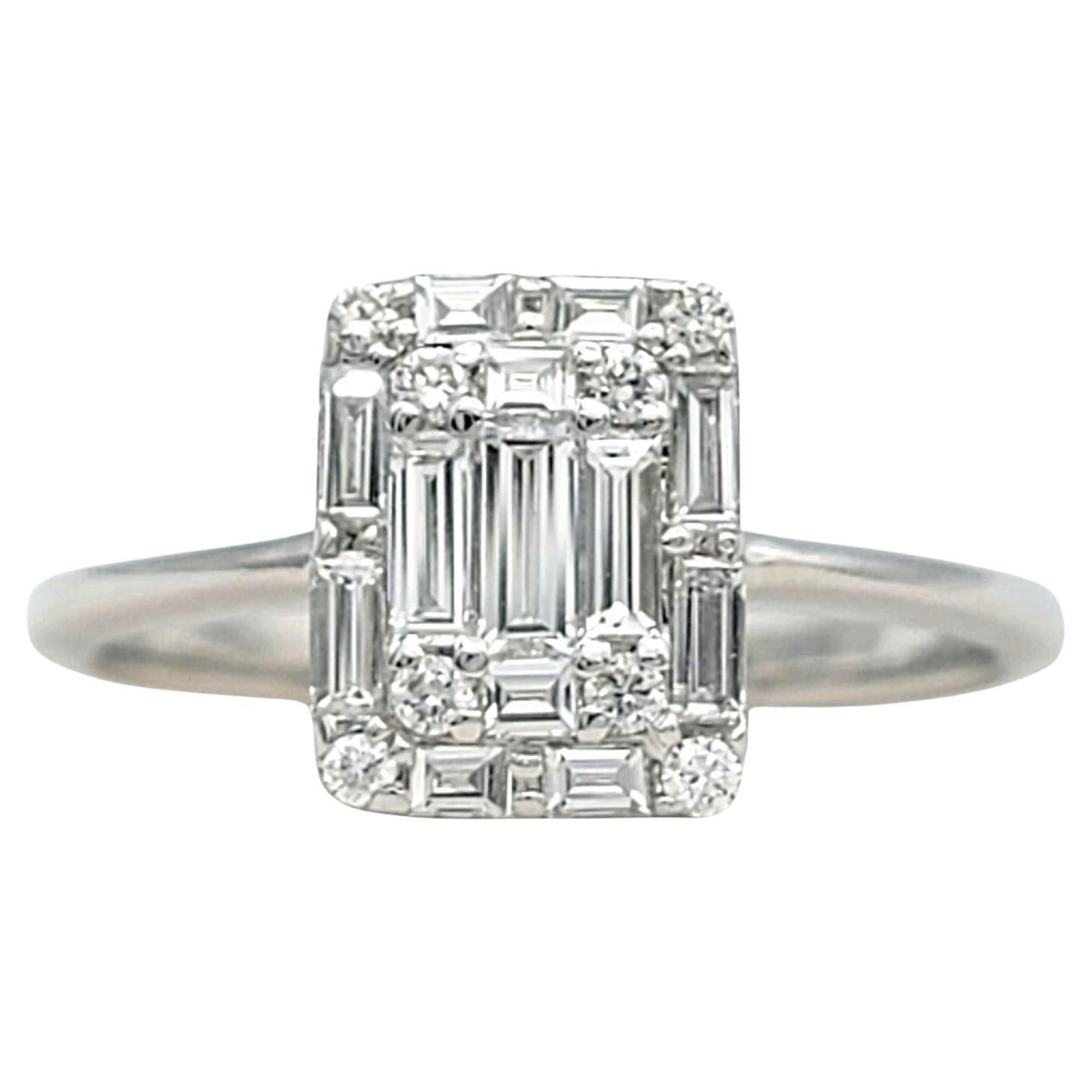 Smaragdschliff-Illusions-Diamant-Verlobungsring in 14 Karat Weißgold im Zustand „Gut“ im Angebot in Scottsdale, AZ
