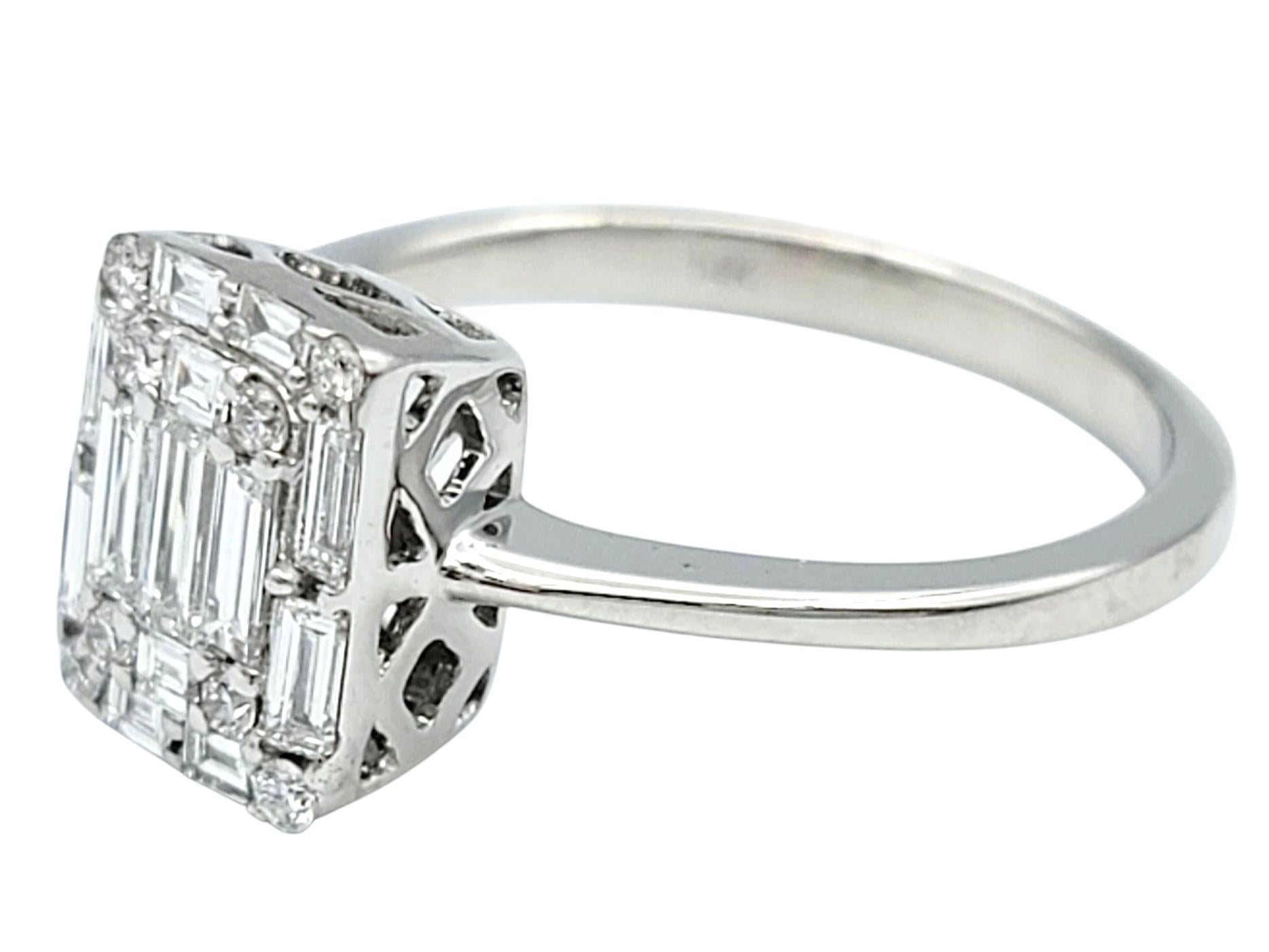 Smaragdschliff-Illusions-Diamant-Verlobungsring in 14 Karat Weißgold Damen im Angebot