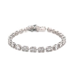 Emerald Cut Illusion Diamond Tennis Bracelet 4.02 Carats 18 Karat White Gold