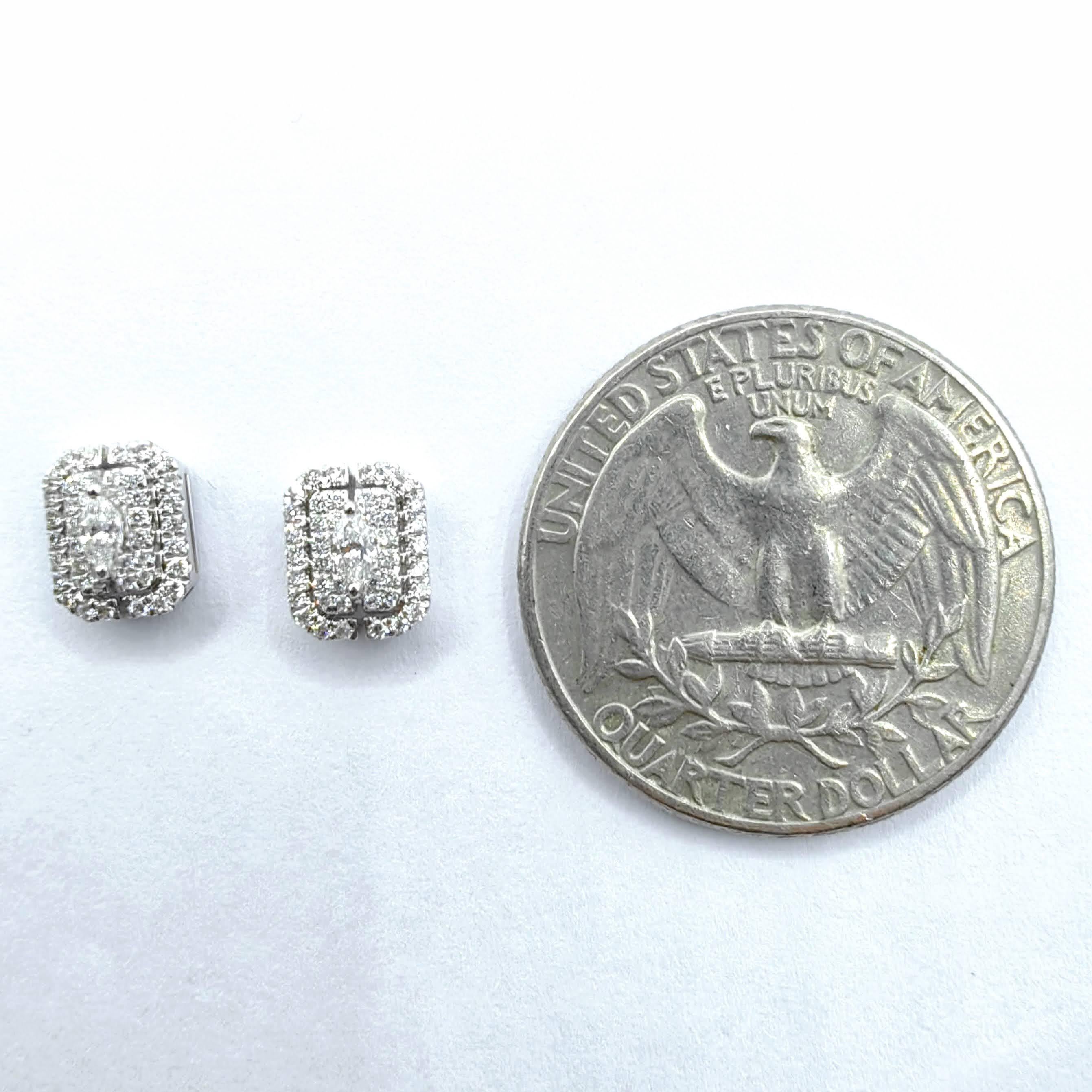 Smaragdschliff-Illusion runder Diamant Oktagon Halo Ohrstecker aus 18K Weißgold im Angebot 4