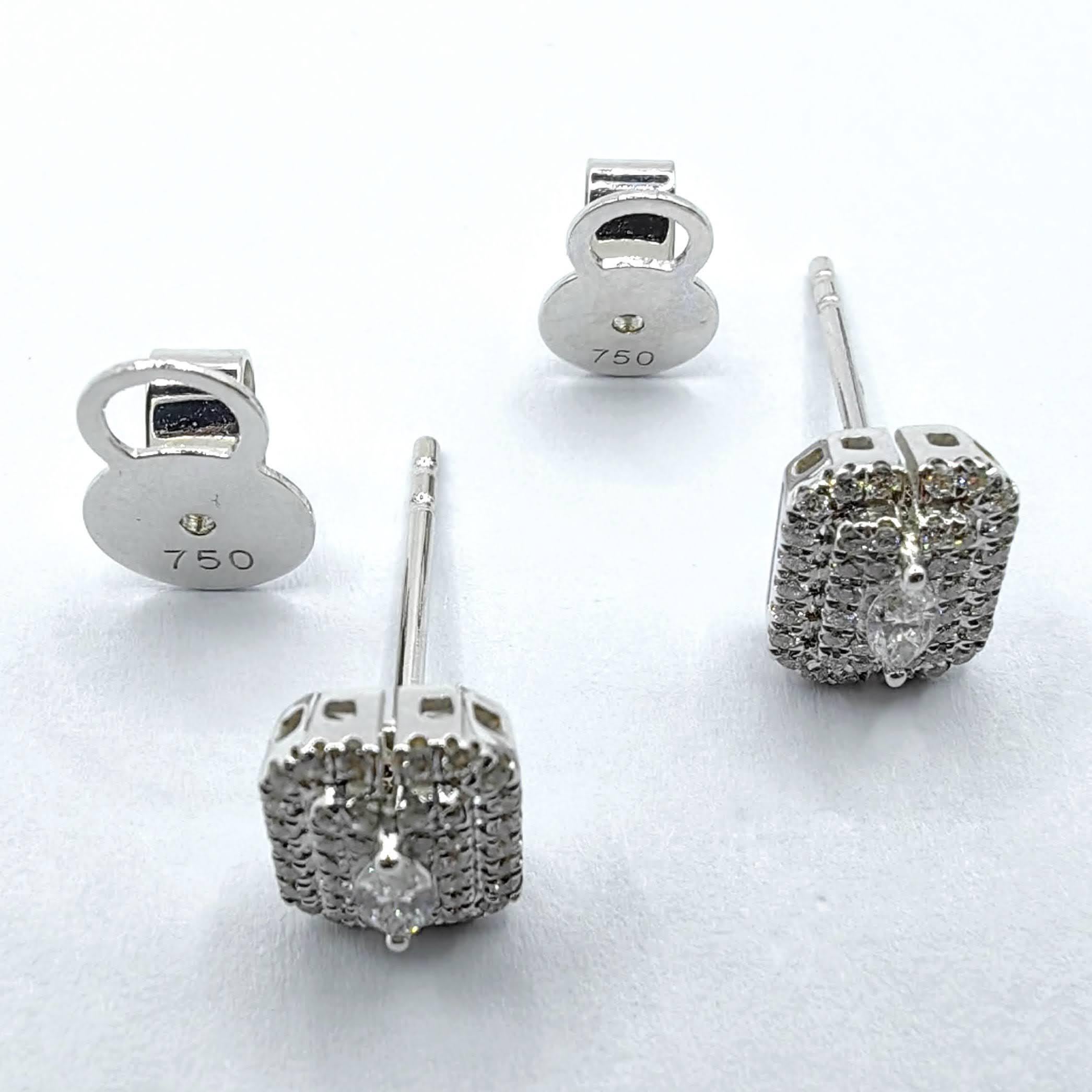Smaragdschliff-Illusion runder Diamant Oktagon Halo Ohrstecker aus 18K Weißgold im Angebot 8