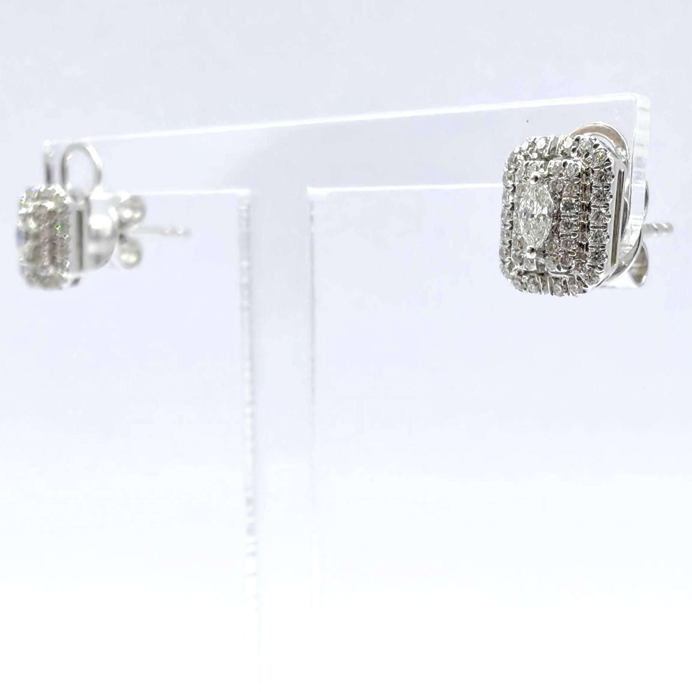 Smaragdschliff-Illusion runder Diamant Oktagon Halo Ohrstecker aus 18K Weißgold (Zeitgenössisch) im Angebot