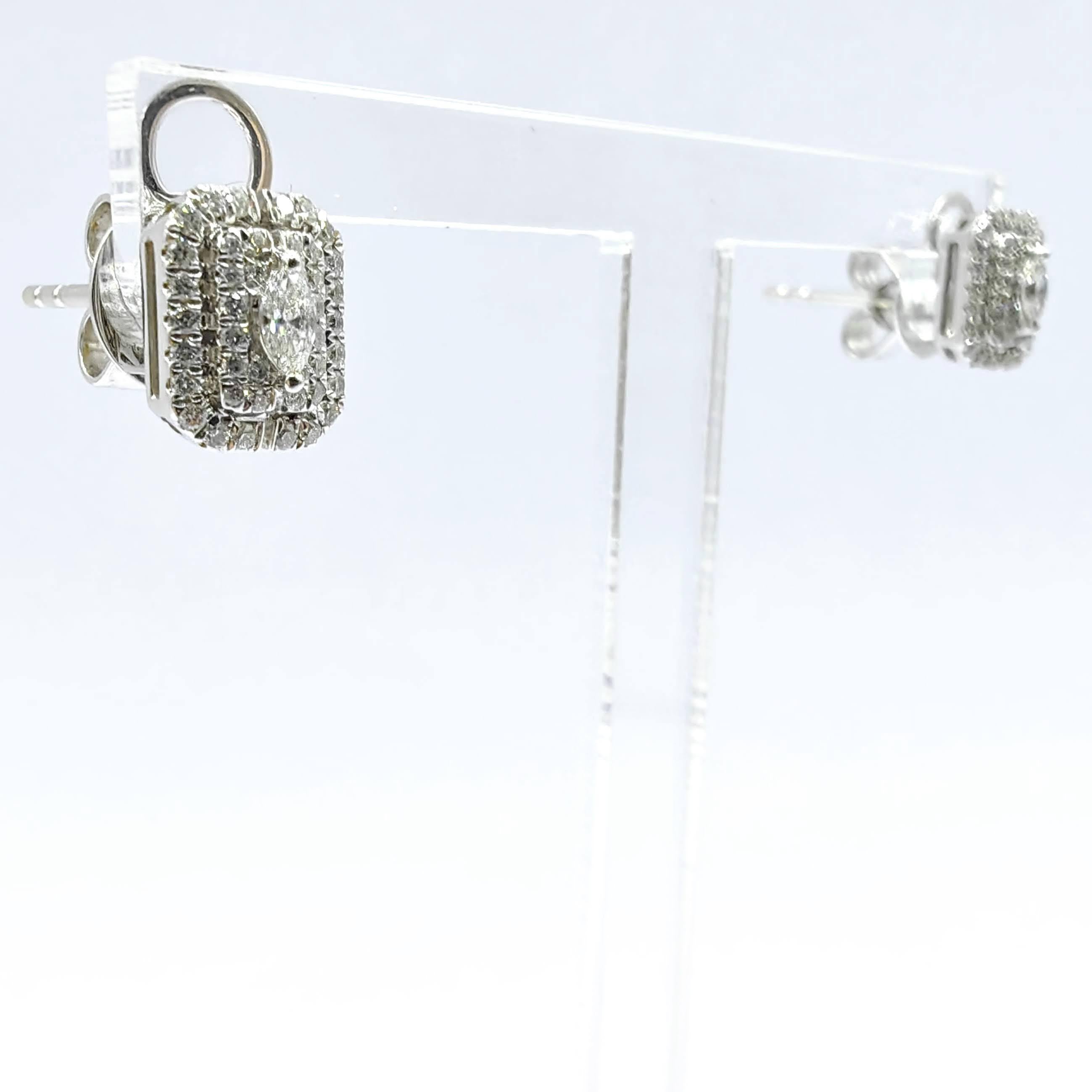 Smaragdschliff-Illusion runder Diamant Oktagon Halo Ohrstecker aus 18K Weißgold (Marquiseschliff) im Angebot