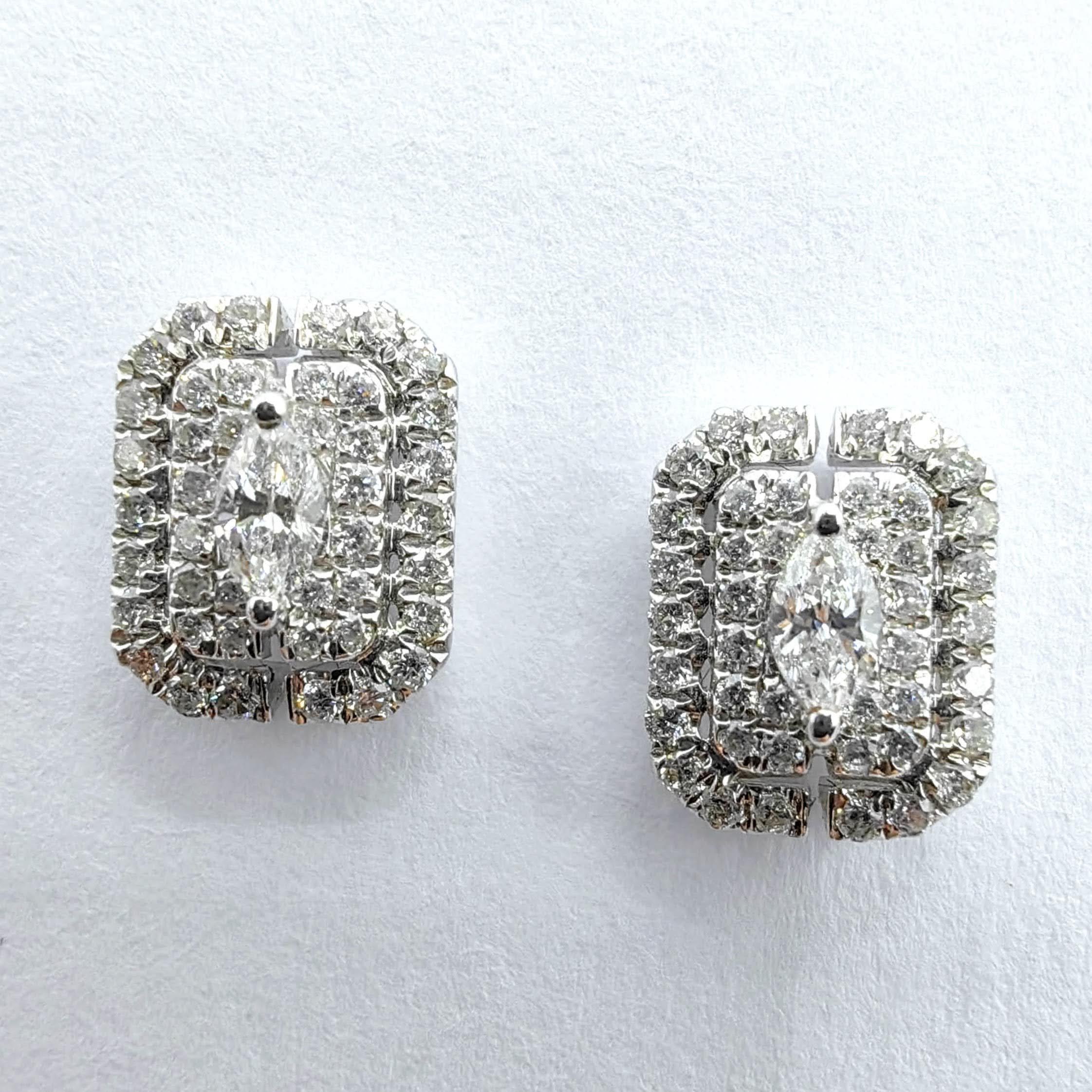 Smaragdschliff-Illusion runder Diamant Oktagon Halo Ohrstecker aus 18K Weißgold im Angebot 3