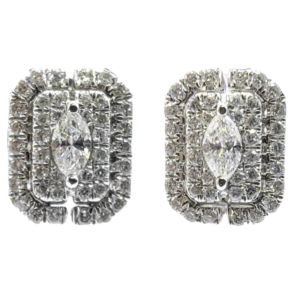 Smaragdschliff-Illusion runder Diamant Oktagon Halo Ohrstecker aus 18K Weißgold im Angebot