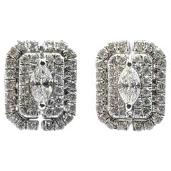 Bespoke Emerald Cut Illusion Diamond Octagon Halo Stud Earrings in 14K 18K Gold