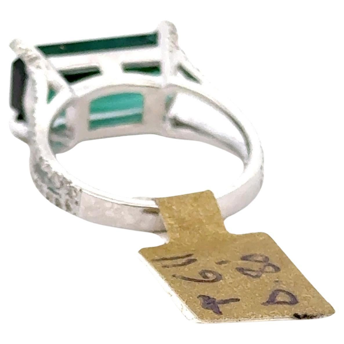 Emerald Cut Indicolite Tourmaline Split Shank Diamond Ring 6.91 Carats 18KT For Sale 1