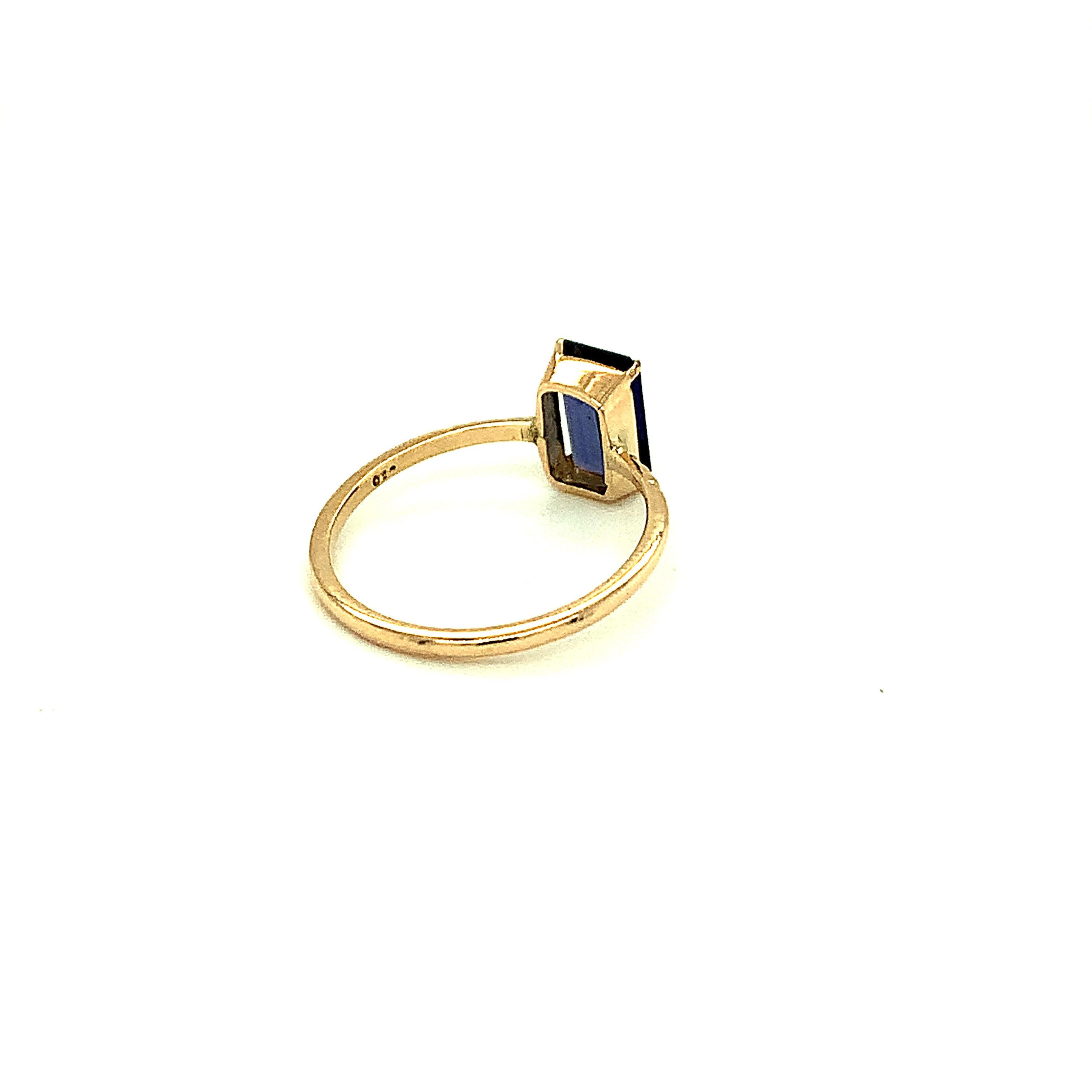 Emerald Cut Iolite 14K Yellow Gold Thin Band Ring For Sale 7