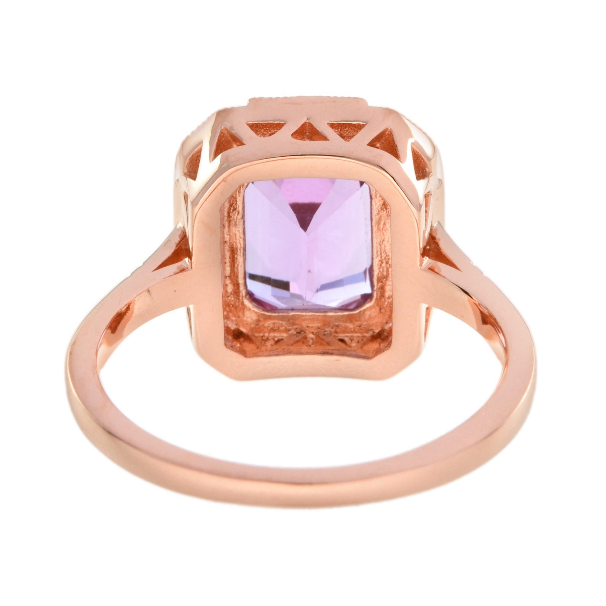 Emerald Cut Kunzite and Diamond Engagement Ring in 18K Rose Gold 5
