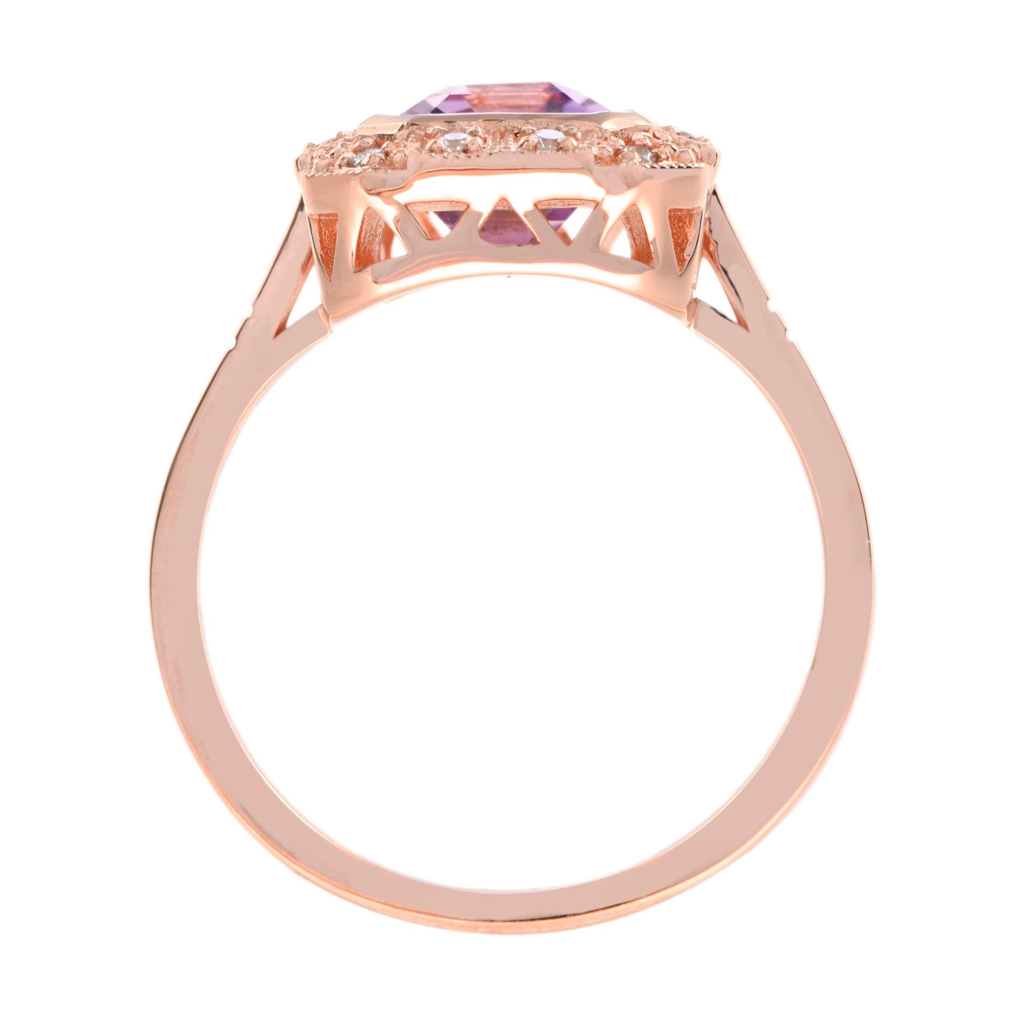 Emerald Cut Kunzite and Diamond Engagement Ring in 18K Rose Gold 6