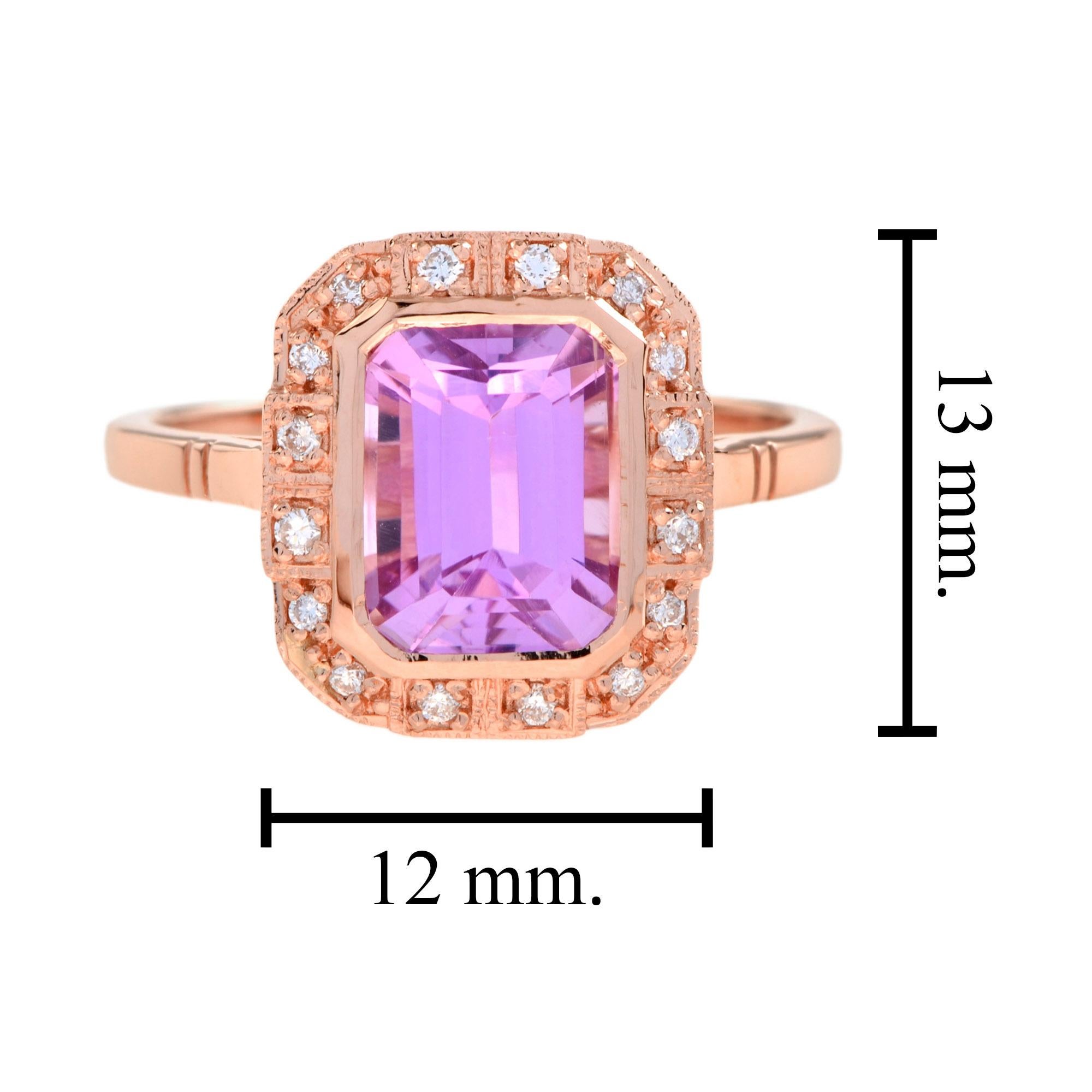 Emerald Cut Kunzite and Diamond Engagement Ring in 18K Rose Gold 7