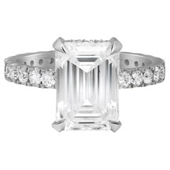 Emerald Cut Lab Grown 4.05Cts & Natural Diamond Engagement Ring 14K White Gold 