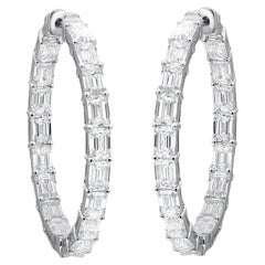 Emerald Cut Lab Grown Diamond Hoop Earrings 14K White Gold 7.76Cttw 